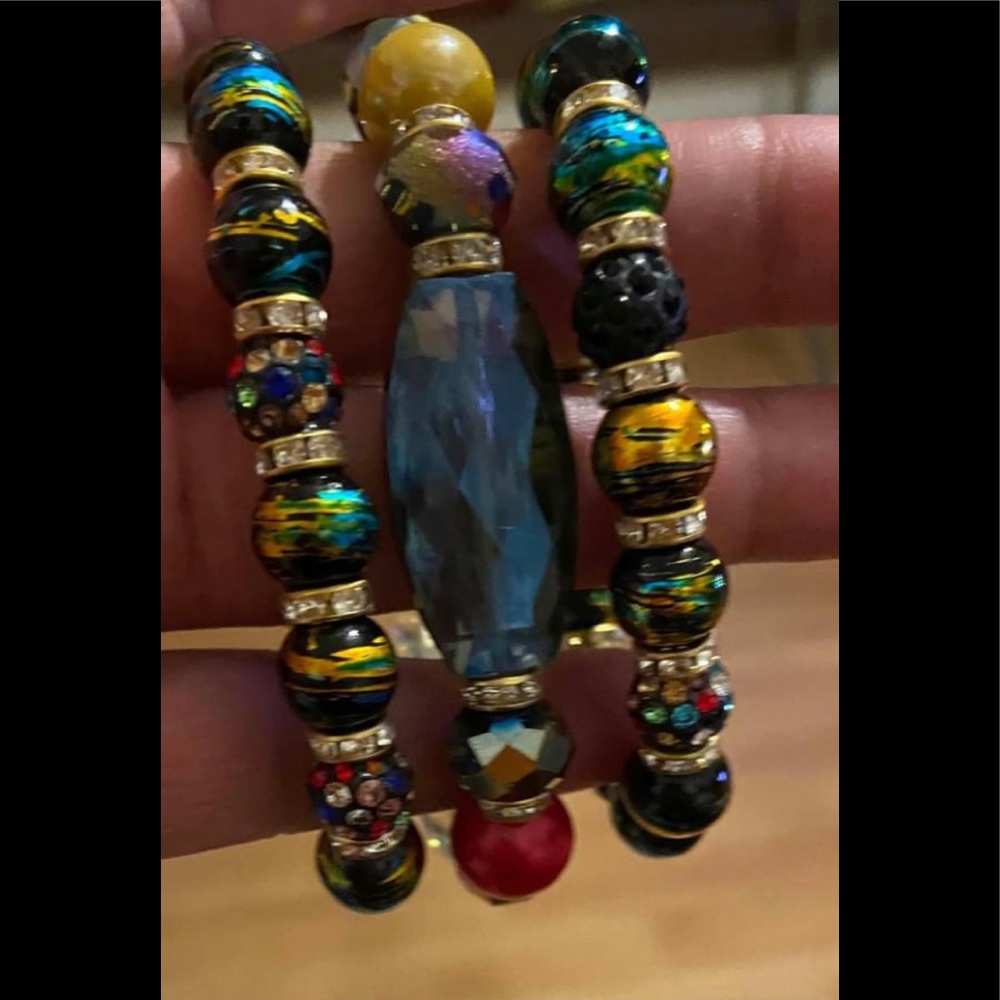 3 NEW Glass Beads and Bling Stretch Bracelets